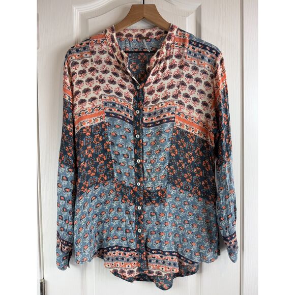 Free People Women's Caravan Patchwork Printed Button Front Shirt Size XS - Picture 1 of 12